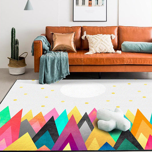 Casual Novelty Rug in White Triangle Circle Color Block Pattern Rug Polyester Stain-Resistant Carpet for Home Decoration - White - Clearhalo - 'Area Rug' - 'Rug' - 1585003