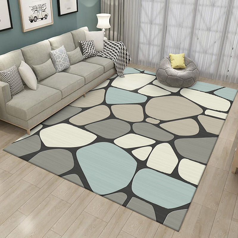 Novelty Living Room Rug in Grey Stone Irregular Shape Print Rug Polyester Anti-Slip Backing Stain-Resistant Ar - view 2