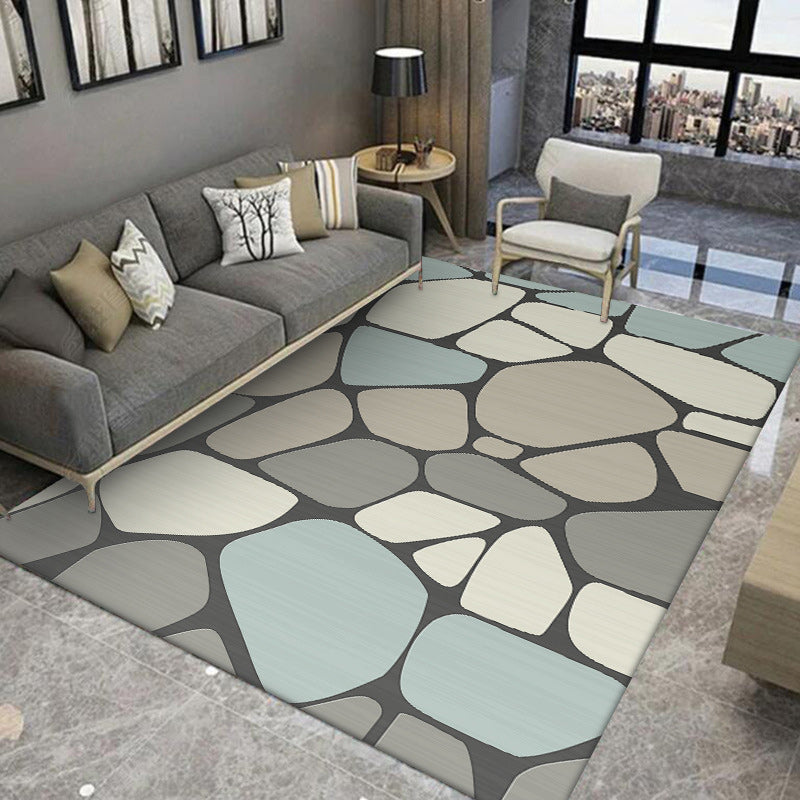 Novelty Living Room Rug in Grey Stone Irregular Shape Print Rug Polyester Anti-Slip Backing Stain-Resistant Ar