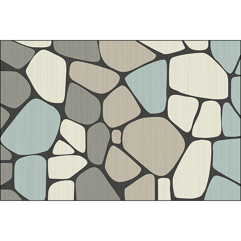 Novelty Living Room Rug in Grey Stone Irregular Shape Print Rug Polyester Anti-Slip Backing Stain-Resistant Area Rug