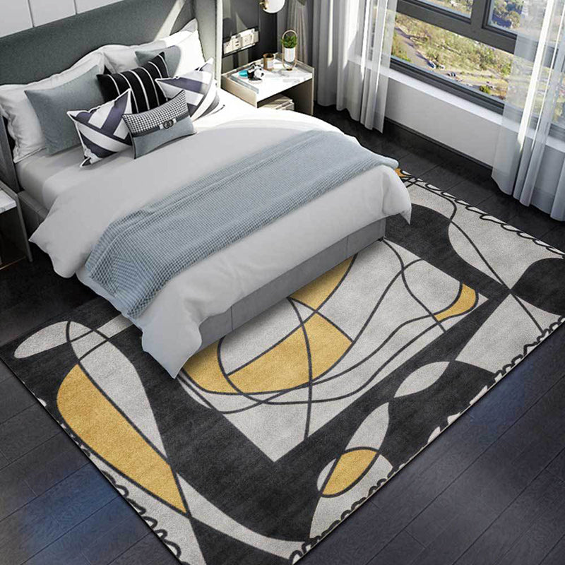 Novelty Living Room Rug in Grey Colorblock Lines Print Rug Polyester Machine Washable Area Rug - view 2