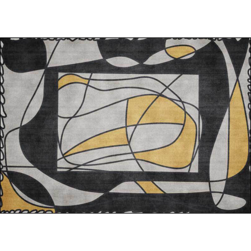 Novelty Living Room Rug in Grey Colorblock Lines Print Rug Polyester Machine Washable Area Rug - view 3