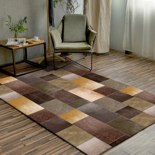 Novelty Living Room Rug in Brown Colorblock Rectangle Print Rug Polyester Pet Friendly Machine Washable Area Rug