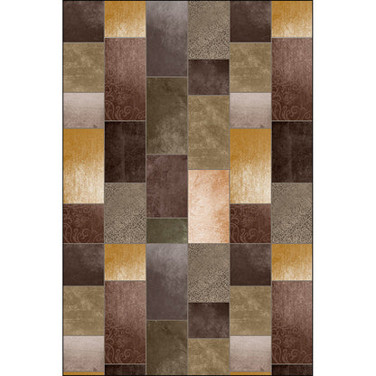 Novelty Living Room Rug in Brown Colorblock Rectangle Print Rug Polyester Pet Friendly Machine Washable Area Rug