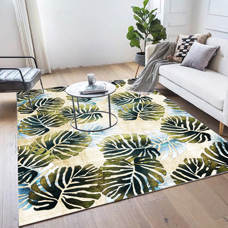 Modern Leaf Pattern Rug with Leaf Yellow and Green Polyester Rug Machine Washable Anti-Slip Area Rug for Bedroom - Yellow - Clearhalo - 'Area Rug' - 'Rug' - 1585305