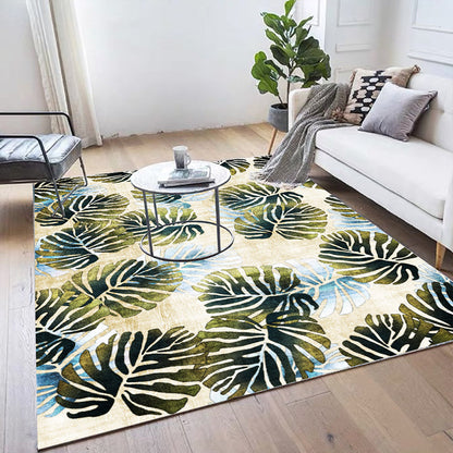 Modern Leaf Pattern Rug with Leaf Yellow and Green Polyester Rug Machine Washable Anti-Slip Area Rug for Bedroom - Yellow - Clearhalo - 'Area Rug' - 'Rug' - 1585305