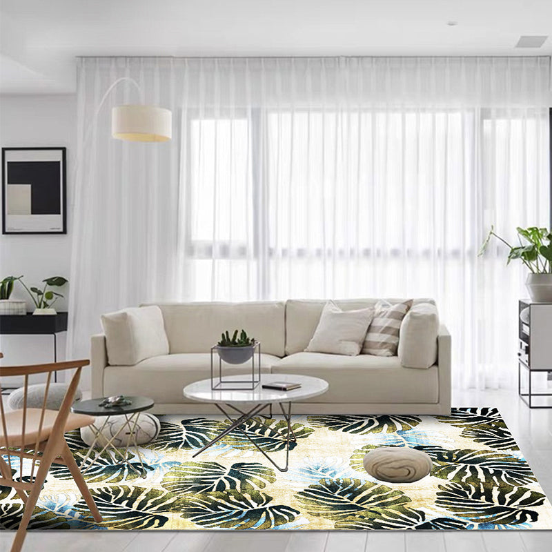 Modern Leaf Pattern Rug with Leaf Yellow and Green Polyester Rug Machine Washable Anti-Slip Area Rug for Bedroom - Clearhalo - 'Area Rug' - 'Rug' - 1585306