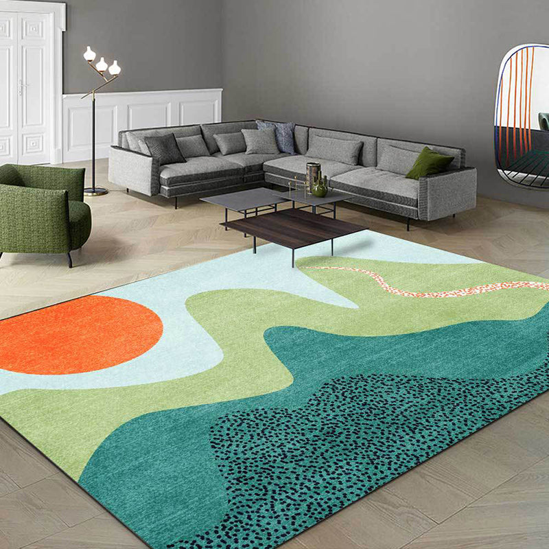 Multicolor Bedroom Rug Novelty Color Block Sun Hills Pattern Area Rug Polyester Non-Slip Washable Carpet - Green - Clearhalo - 'Area Rug' - 'Rug' - 1585601