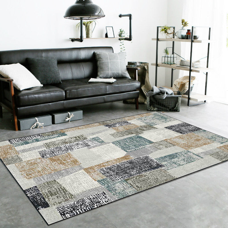 Grey Bedroom Rug Novelty Color Block Pattern Area Rug Polyester Non-Slip Pet Friendly Carpet