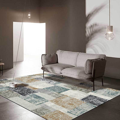 Grey Bedroom Rug Novelty Color Block Pattern Area Rug Polyester Non-Slip Pet Friendly Carpet