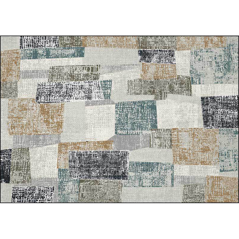 Grey Bedroom Rug Novelty Color Block Pattern Area Rug Polyester Non-Slip Pet Friendly Carpet