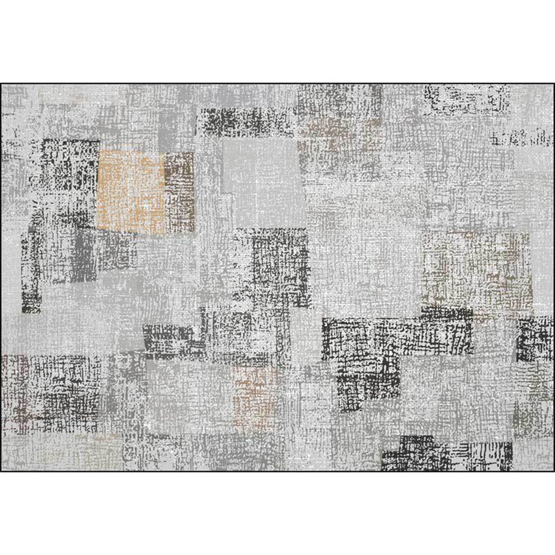 Grey Bedroom Rug Novelty Color Block Pattern Area Rug Polyester Non-Slip Pet Friendly Carpet