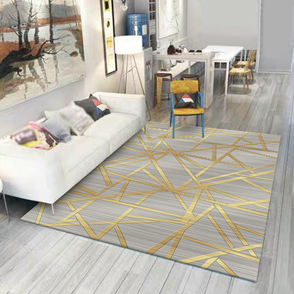 Modern Novelty Rug in Grey Geometry Lines Pattern Rug Polyester Washable Non-Slip Backing Carpet for Home Decoration - Grey - Clearhalo - 'Area Rug' - 'Rug' - 1596544