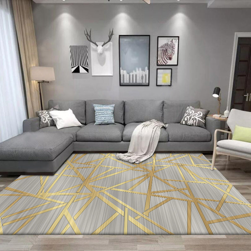 Modern Novelty Rug in Grey Geometry Lines Pattern Rug Polyester Washable Non-Slip Backing Carpet for Home Decoration - Clearhalo - 'Area Rug' - 'Rug' - 1596545