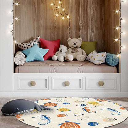 Casual Kids Rug in Ivory Animal Turtle Jellyfish Hippocampus Pattern Rug Polyester Washable Carpet for Nursery - Beige - Clearhalo - 'Area Rug' - 'Rug' - 1596592