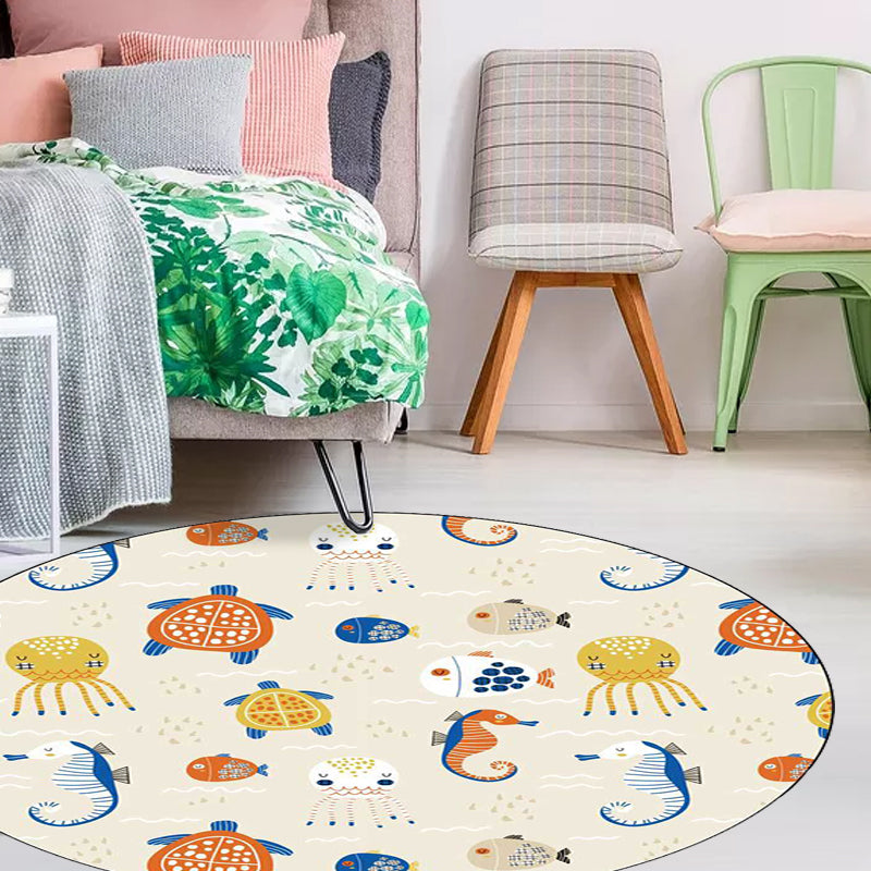 Casual Kids Rug in Ivory Animal Turtle Jellyfish Hippocampus Pattern Rug Polyester Washable Carpet for Nursery - Clearhalo - 'Area Rug' - 'Rug' - 1596593