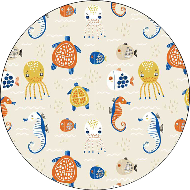 Casual Kids Rug in Ivory Animal Turtle Jellyfish Hippocampus Pattern Rug Polyester Washable Carpet for Nursery - Clearhalo - 'Area Rug' - 'Rug' - 1596594