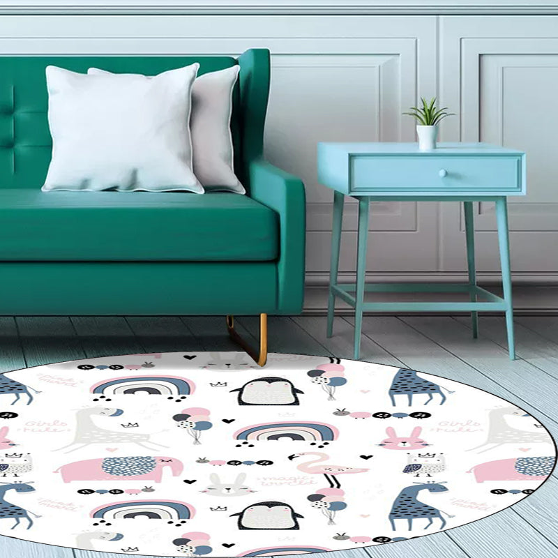 Simple Kids Rug in White and Blue Animal Giraffe Penguin Rabbit Pattern Rug Polyester Washable Carpet for Nursery Clearhalo 'Area Rug' 'Rug' 1596601