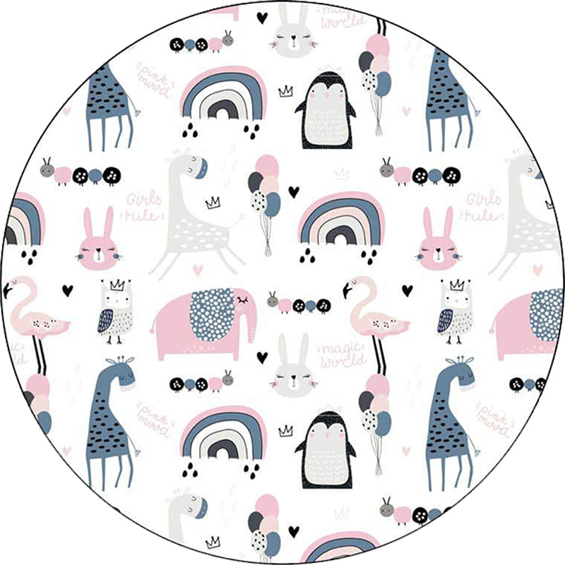 Simple Kids Rug in White and Blue Animal Giraffe Penguin Rabbit Pattern Rug Polyester Washable Carpet for Nursery Clearhalo 'Area Rug' 'Rug' 1596602