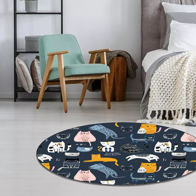 Simple Kids Rug in White and Blue Animal Giraffe Penguin Rabbit Pattern Rug Polyester Washable Carpet for Nursery Dark Blue Clearhalo 'Area Rug' 'Rug' 1596608