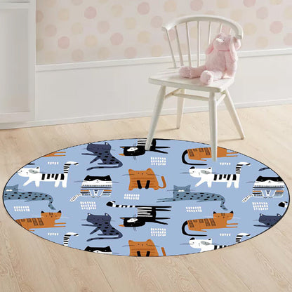 Simple Kids Rug in White and Blue Animal Giraffe Penguin Rabbit Pattern Rug Polyester Washable Carpet for Nursery Blue Clearhalo 'Area Rug' 'Rug' 1596616