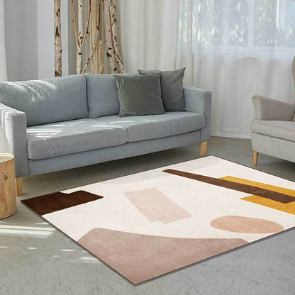 Beige and Brown Contemporary Rug Polyester Abstract Rug Machine Washable Non-Slip Backing Carpet for Living Room - Ivory - Clearhalo - 'Area Rug' - 'Rug' - 1596842