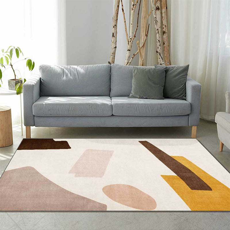 Beige and Brown Contemporary Rug Polyester Abstract Rug Machine Washable Non-Slip Backing Carpet for Living Room - Clearhalo - 'Area Rug' - 'Rug' - 1596843