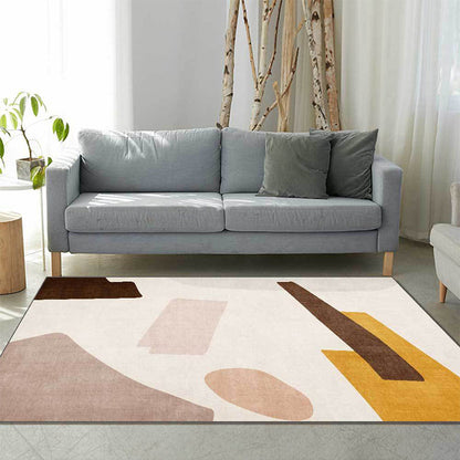 Beige and Brown Contemporary Rug Polyester Abstract Rug Machine Washable Non-Slip Backing Carpet for Living Room - Clearhalo - 'Area Rug' - 'Rug' - 1596843