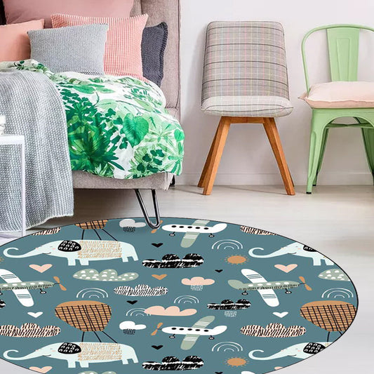 Kids Bedroom Rug in Teal Animal Elephant Plane Heart Print Rug Polyester Stain-Resistant Area Rug - Clearhalo - 'Area Rug' - 'Rug' - 1596891