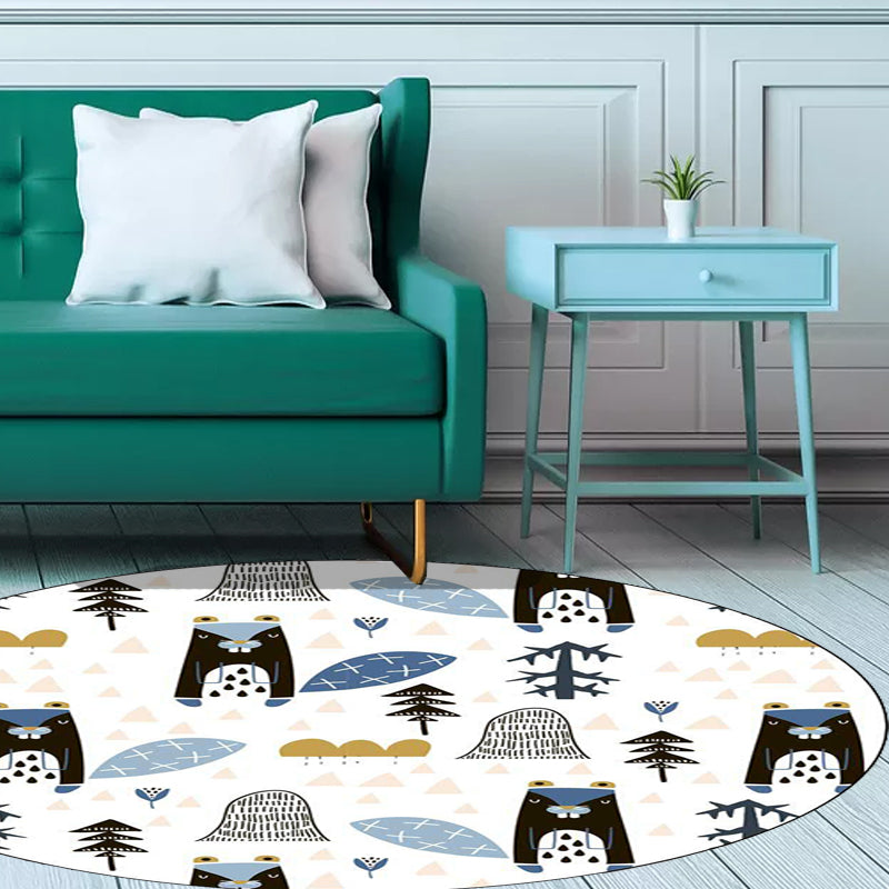 White Child's Room Rug Kids Animal Bear Dog Panda Pattern Area Rug  Polyester Anti-Slip Backing Carpet - Clearhalo