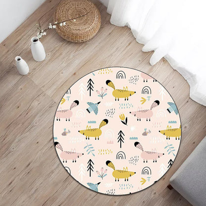 Kids Bedroom Rug in White Animal Mouse Bird Tree Print Rug Polyester Washable Stain-Resistant Area Rug - Light Pink - Clearhalo - 'Area Rug' - 'Rug' - 1596906