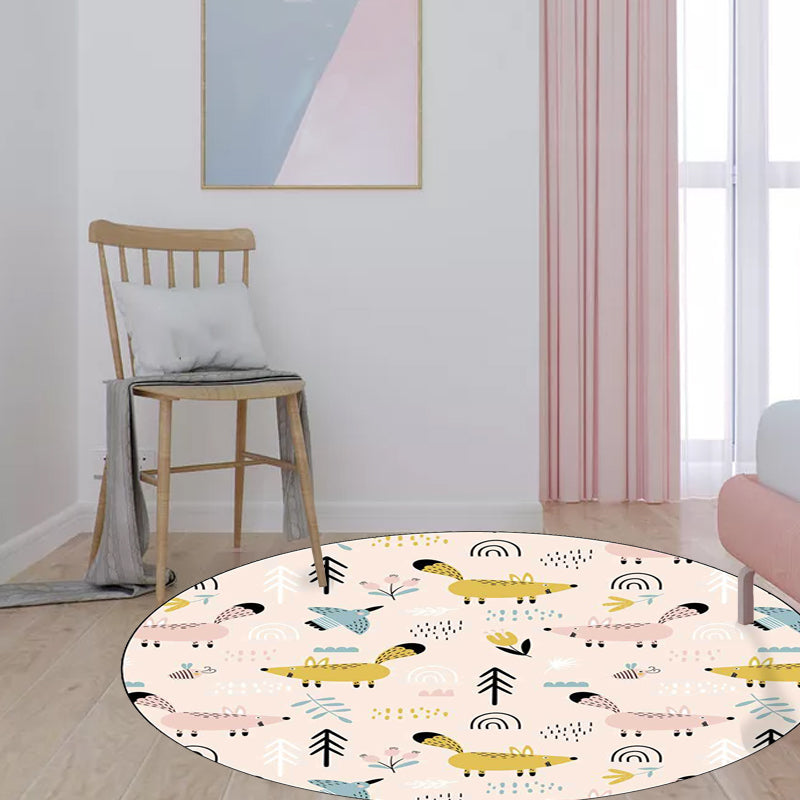 Kids Bedroom Rug in White Animal Mouse Bird Tree Print Rug Polyester Washable Stain-Resistant Area Rug - Clearhalo - 'Area Rug' - 'Rug' - 1596907