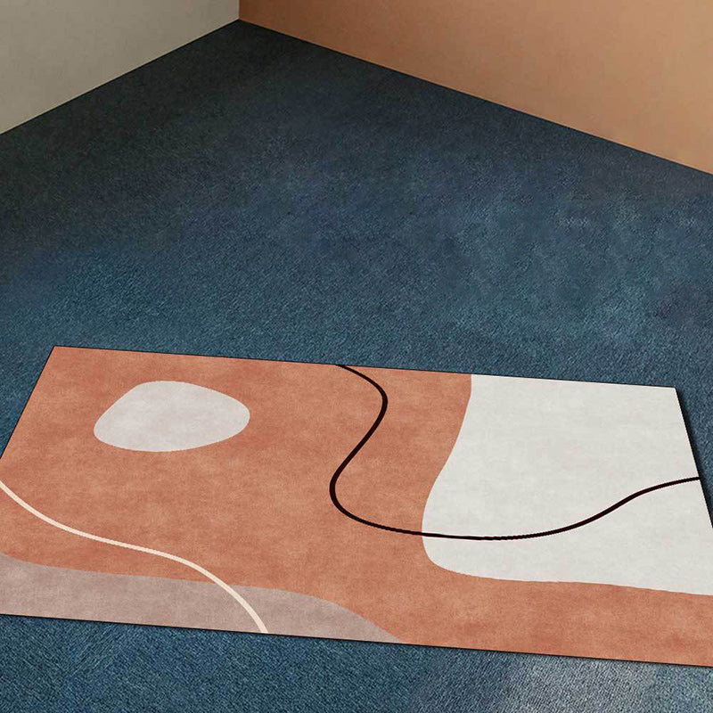 Orange Bedroom Rug Novelty Color Block Irregular Shape Line Pattern Area Rug Polyester Stain-Resistant Carpet - view 2