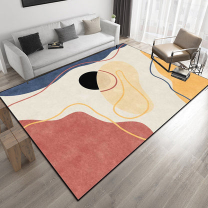 Ivory Bedroom Rug Novelty Color Block Lines Pattern Area Rug Polyester Anti-Slip Backing Washable Carpet