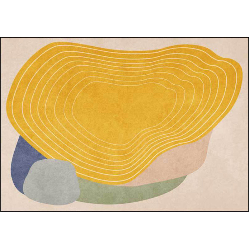 Novelty Living Room Rug Ivory and Yellow Color Block Stripes Print Rug Polyester Anti-Slip Area Rug - view 2