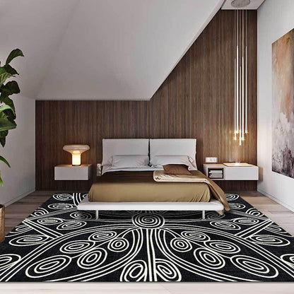 Novelty Living Room Rug in Black Geometric Line Print Rug Polyester Washable Anti-Slip Backing Area Rug