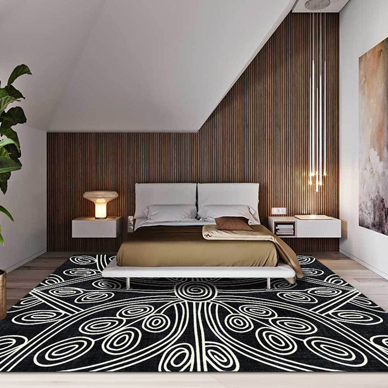 Novelty Living Room Rug in Black Geometric Line Print Rug Polyester Washable Anti-Slip Backing Area Rug - view 2