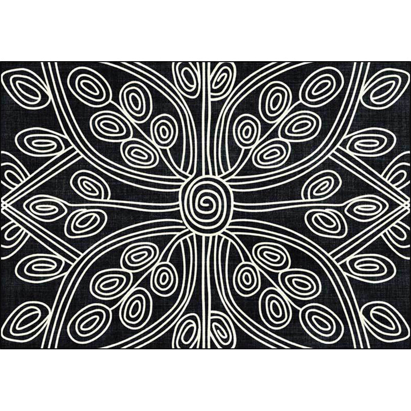 Novelty Living Room Rug in Black Geometric Line Print Rug Polyester Washable Anti-Slip Backing Area Rug