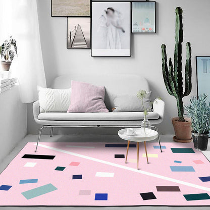 Nordic Novelty Rug in Pink Geometry Rectangle Pattern Rug Polyester Non-Slip Backing Carpet for Home Decoration