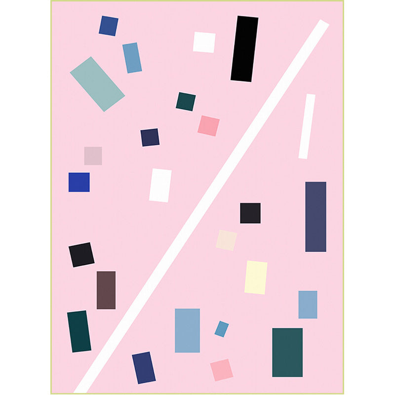 Nordic Novelty Rug in Pink Geometry Rectangle Pattern Rug Polyester Non-Slip Backing Carpet for Home Decoratio