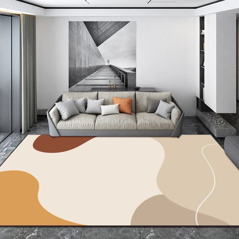 Ivory Bedroom Rug Novelty Color Block Irregular Shapes Pattern Area Rug Polyester Anti-Slip Backing Washable C - view 2