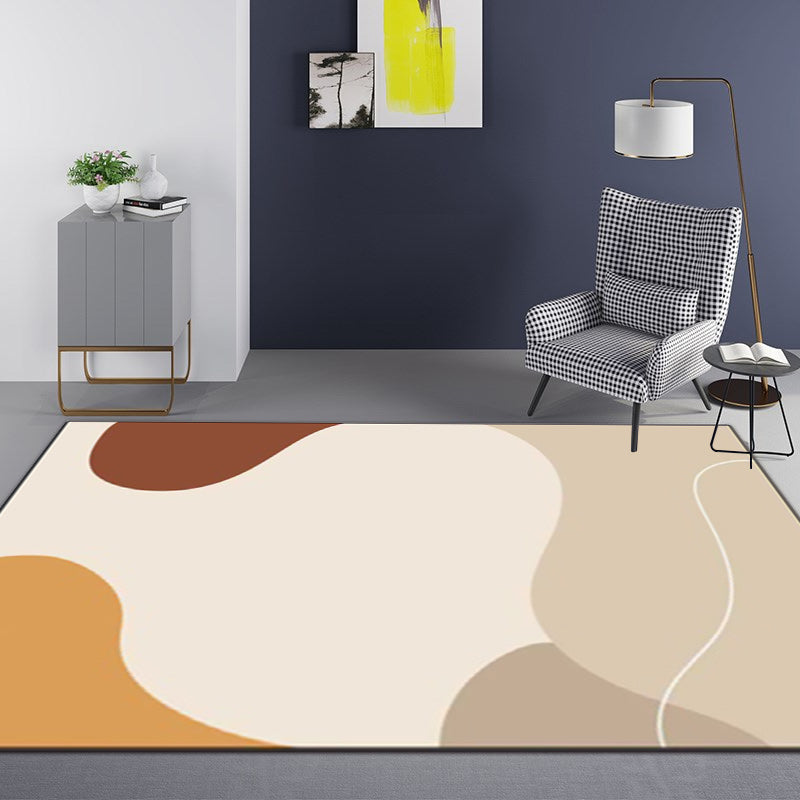 Ivory Bedroom Rug Novelty Color Block Irregular Shapes Pattern Area Rug Polyester Anti-Slip Backing Washable Carpet