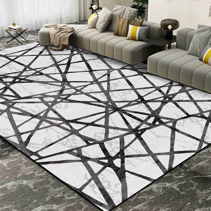 Grey Bedroom Rug Novelty Geometric Lines Pattern Area Rug Polyester Non-Slip Washable Carpet - view 2