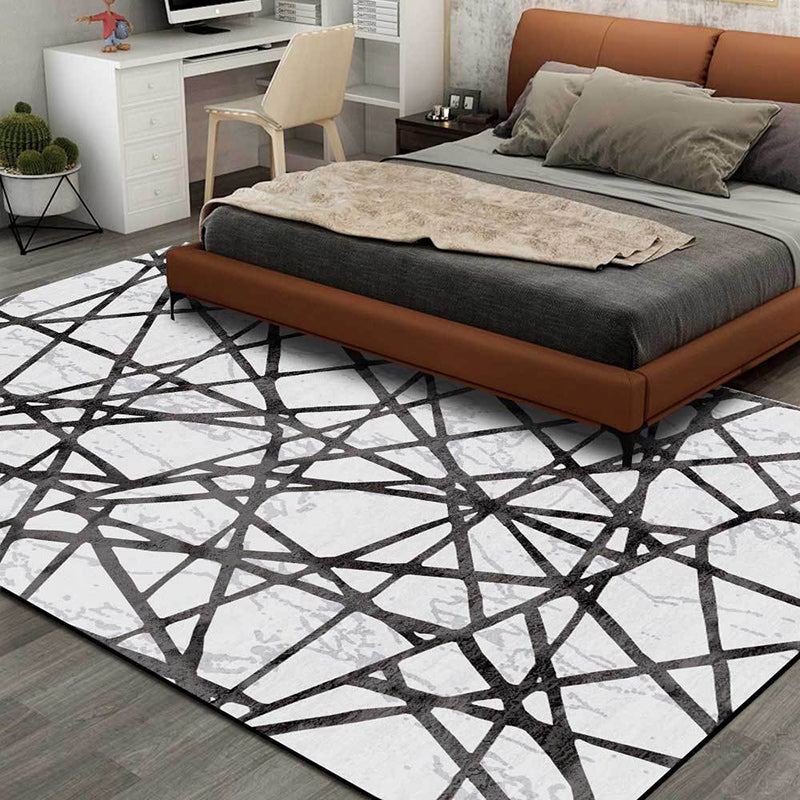 Grey Bedroom Rug Novelty Geometric Lines Pattern Area Rug Polyester Non-Slip Washable Carpet