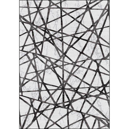 Grey Bedroom Rug Novelty Geometric Lines Pattern Area Rug Polyester Non-Slip Washable Carpet