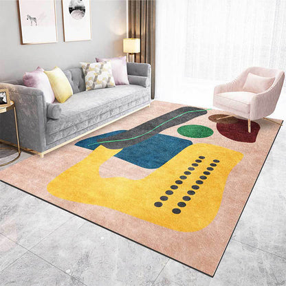 Funky Abstract Colorblock Rug Pink Multicolor Nordic Rug Polyester Machine Washable Anti-Slip Area Rug for Bedroom