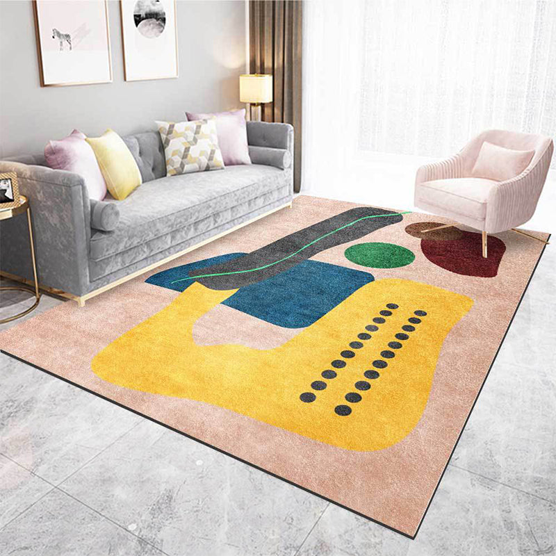 Funky Abstract Colorblock Rug Pink Multicolor Nordic Rug Polyester Machine Washable Anti-Slip Area Rug for Bed - view 2