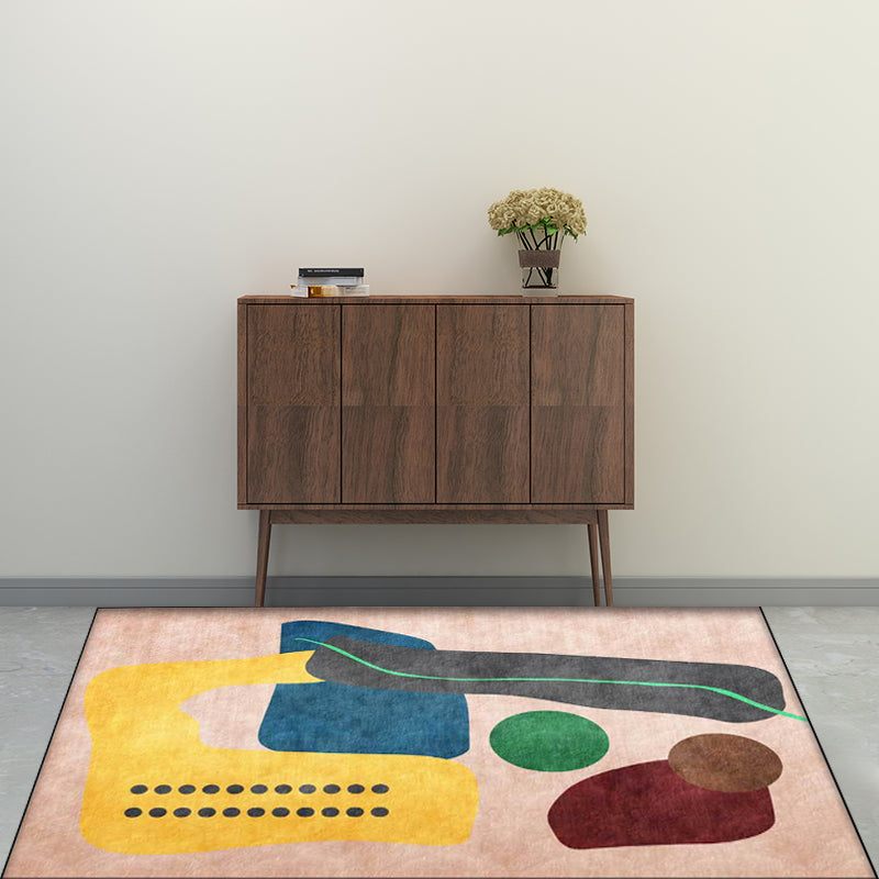Funky Abstract Colorblock Rug Pink Multicolor Nordic Rug Polyester Machine Washable Anti-Slip Area Rug for Bed