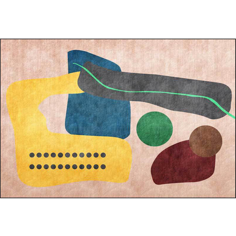 Funky Abstract Colorblock Rug Pink Multicolor Nordic Rug Polyester Machine Washable Anti-Slip Area Rug for Bed - view 3