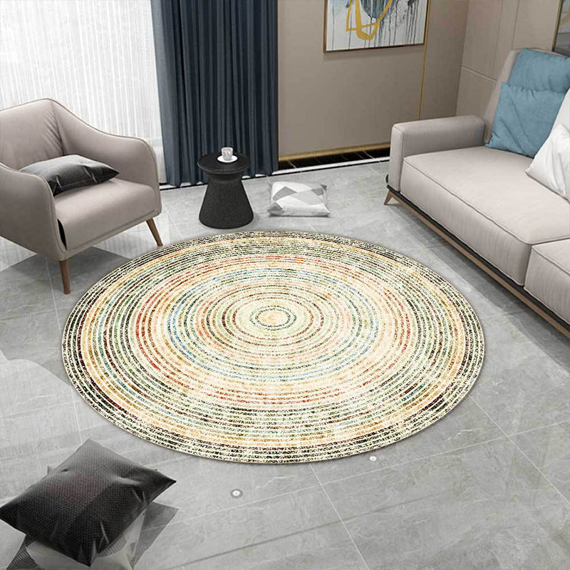 Yellow Rustic Rug Polyester Concentric Circles Pattern Rug Washable Non-Slip Backing Area Rug for Living Room - view 2